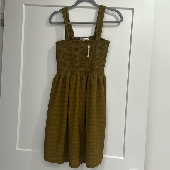 NWT Madewell Texture & Thread Sz M Smocked Sleeveless Dress Spiced‎ Olive Mini - Picture 9 of 14
